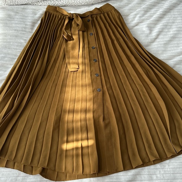 Zara Pleated Buttoned Midi Skirt Caramel Brown (Only Worn Once) - Picture 2 of 4